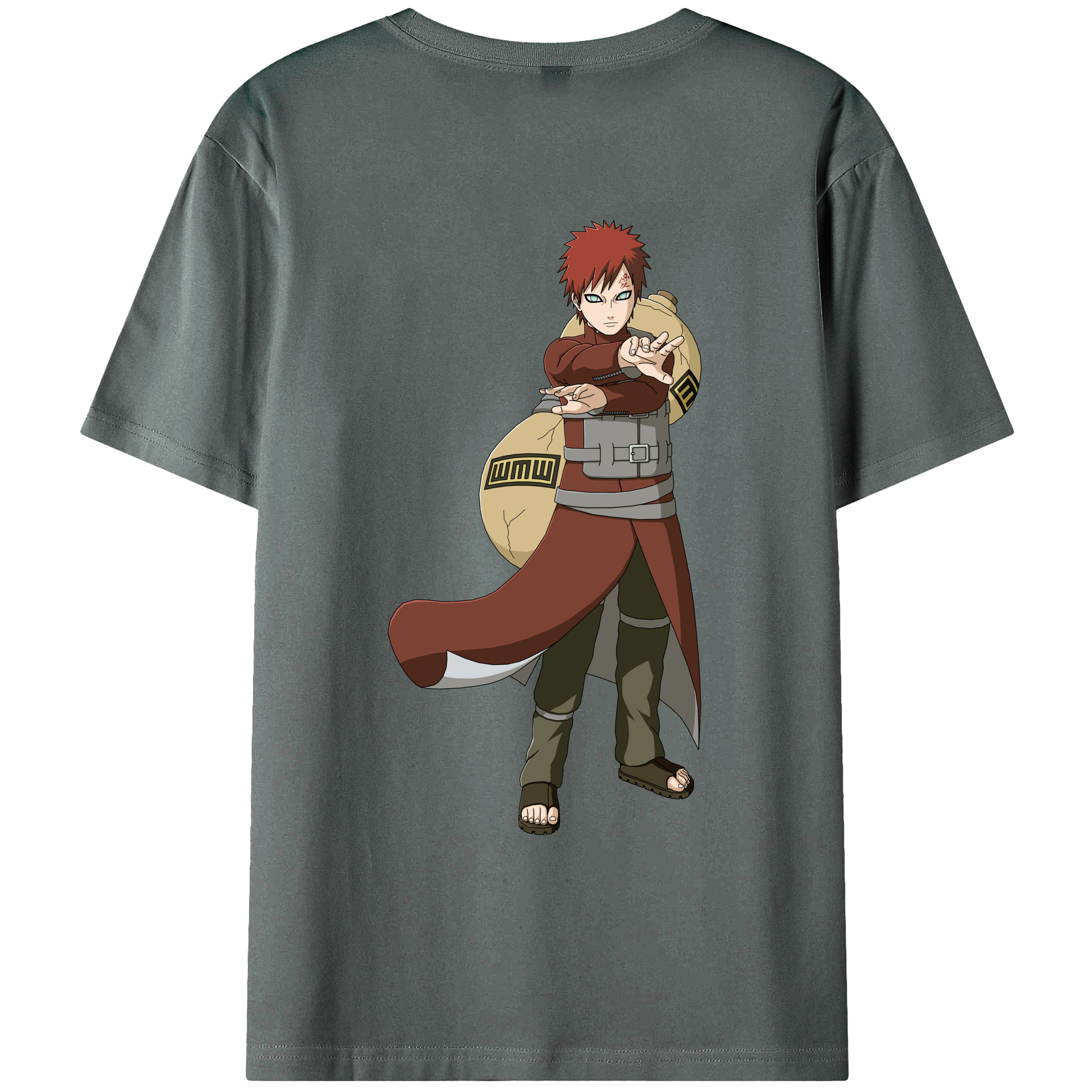 （画像用） NARUTO -ナルト- ガアラ Gaara 綿100％ メンズ半袖Tシャツ（バックプリント） 通気性